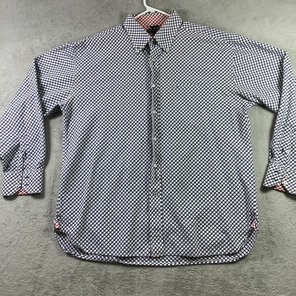 Vintage Tommy Hilfiger Shirt Men XL Blue Button Down Flip Cuff Long Sleeve - Picture 1 of 16
